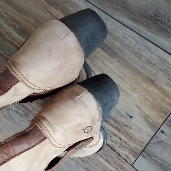 Born Women Two tone Leather Studded Tall Western Boots Ankle zipper shoes - Picture 7 of 13